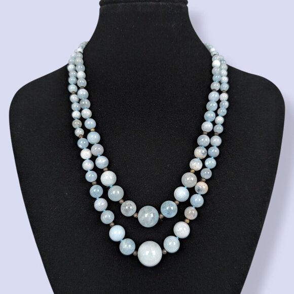 Stauer 2-Strand Aquamarine Graduated Bead Necklace - Picture 2 of 6